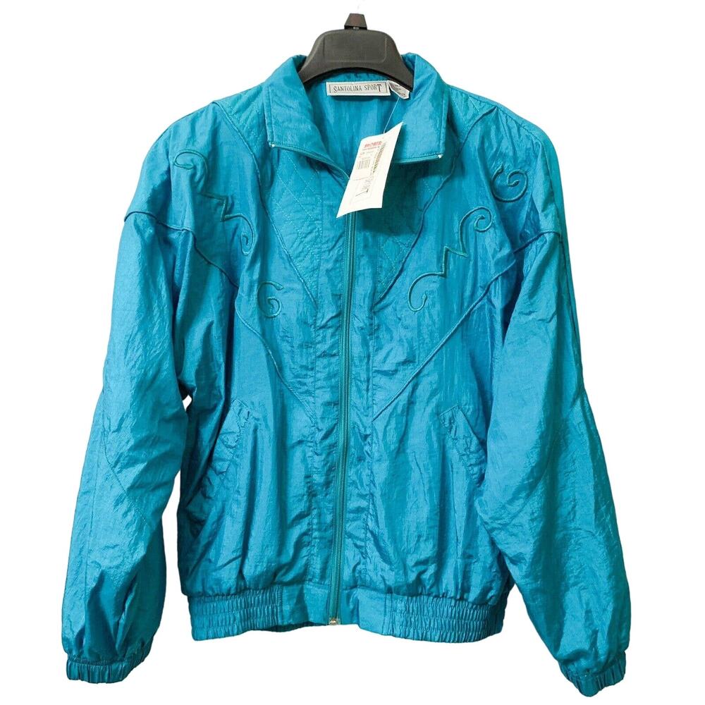 Santolina Sport SMALL‎ Blue Nylon Jacket Full Zip Retro Embroidery Lightweight